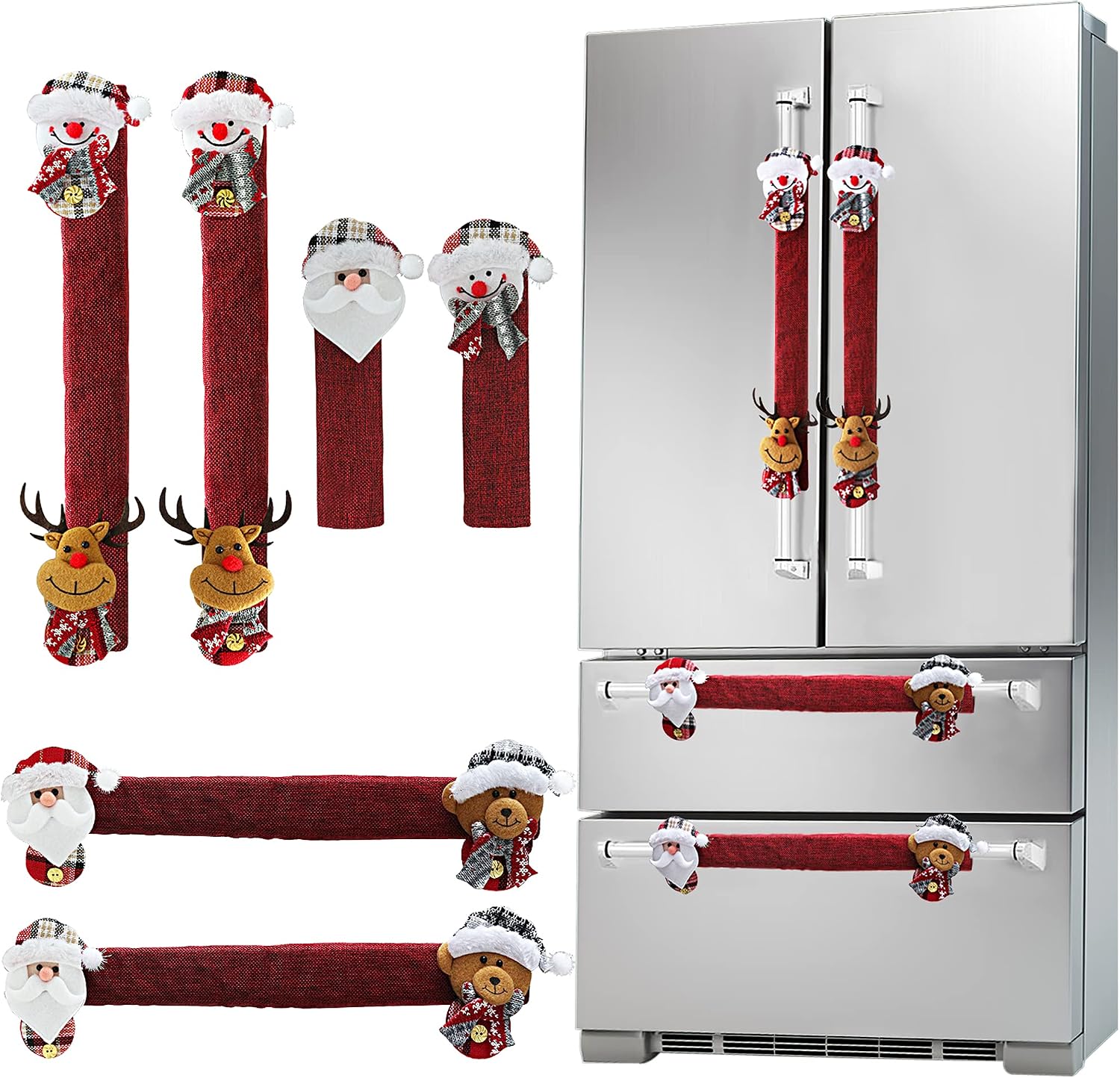 Kitchen Appliances To Gift - 6‑Pack Christmas Refrigerator Handle Covers, Santa